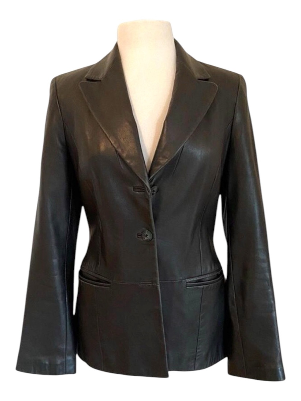 Danier genuine leather black blazer fitted jacket distressed lightweight Small